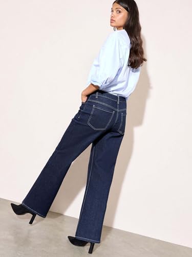 Image of KOTTY Women's High Rise Wide Leg Jeans|Cotton Blend Straight Fit Denim|Trendy Comfortable Casual Wear