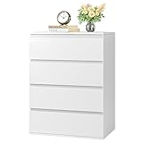FOTOSOK 4 Drawer Dresser, White Dresser Modern Storage Chest of Drawers 23.6L x 15.7W x 31.5H in, White Storage Cabinet with 4 Drawers for Home Office