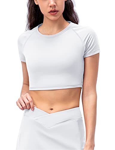 Mujeres Deportes Workout Aptitud física Básico Manga Corta Camisetas T Shirts Compresión Corriendo Blusas Cortas Blanco S