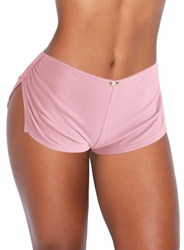 Image of OZICERD Low Rise Booty Shorts Micro Mini Pajamas Shorts for Women Cute Boy Short Side Slit Ruched Lounge Pj Bottoms