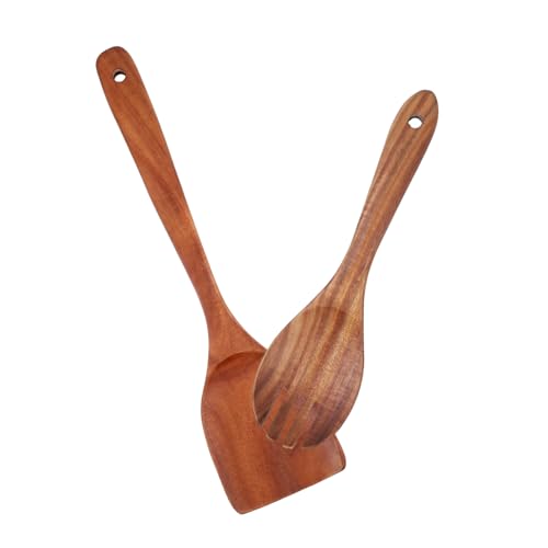 FUNOMOCYA Salad Serving Utensils Set 2pc Wooden Salad Spoons for Serving Dinner Forks Reusable Spork Kitchen for Cooking
