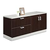 NBF Esquire Office Storage Cabinet and Lateral File - Laminate Storage Cabinet with Two Lockable Door and Adjustable Shelf - Lateral File Cabinet with 3 File Drawers - (63' W x 29.5' H, Mahogany)