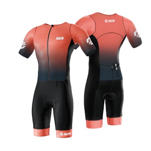 SLS3 Triathlon Suits Mens Elite Aero Tri Suit Men - Trisuit Triathlon - Full Zip Aero Sleeves Internal and Rear Pockets (Horizon Large)