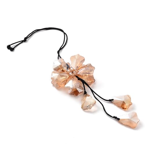 Image of Crystal Flower Car Rear View Mirror Pendant Suncatcher Ornament for Automotive Decoration Accessories Interior Rearview Mirror Hanging Charm, Champagne