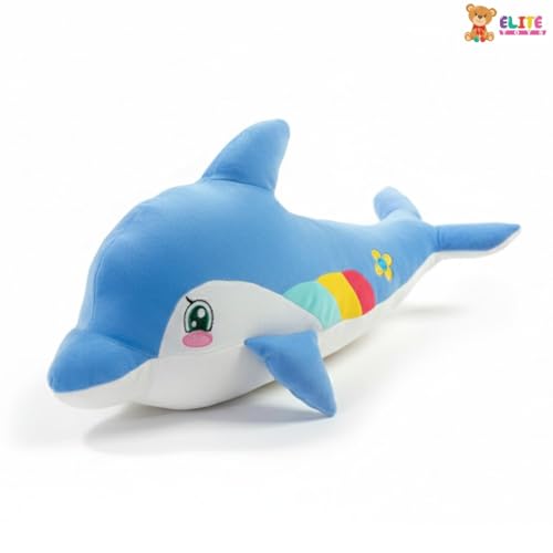 Image of ELITE CREATIONS Dolphin Soft Toy 50 cm | Cute Blue Dolphin Plush Stuffed Animal | Soft Cuddly Sea Animal Toy for Kids Boys Girls | Birthday Gift Baby Toy Room Decor