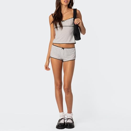 Image of Yuemengxuan Women Y2k Polka Dot Pajamas Sets 2 Piece Sexy Summer Outfits Set Sleeveless Strappy Cami Top Crop Top Shorts Set