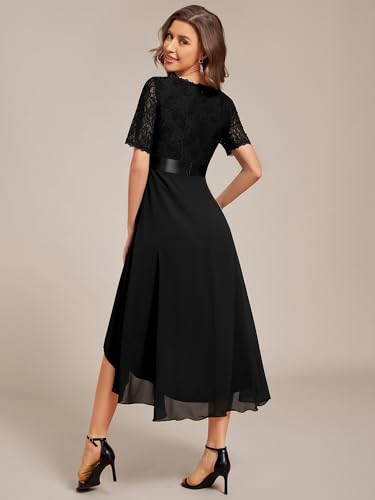 Image of Ever-Pretty Women's V Neck Lace Chiffon Half Sleeves A Line Hi-Lo Wedding Guest Dresses 04489