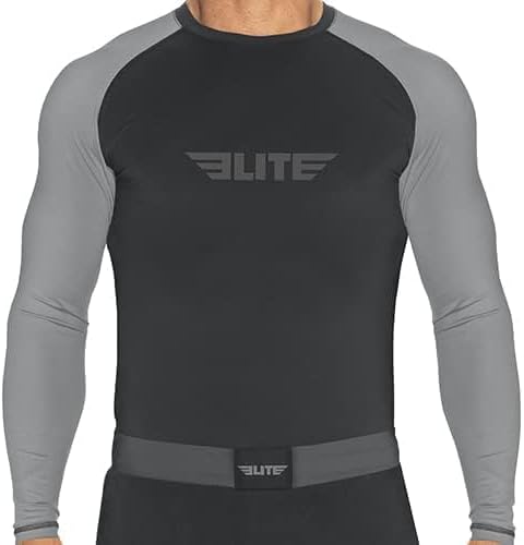 Elite Sports Men's Jiu Jitsu BJJ Rash Guard, Long Full Sleeve Compression Shirt for Sports Nogi Training - Image 2