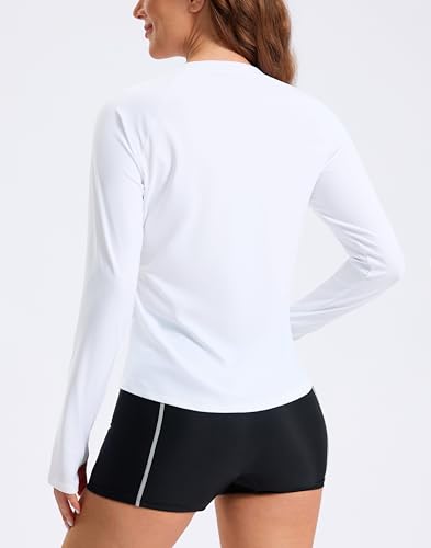 Viodia Womens Swim Shirt UPF50+ Rash Guard Long Sleeve Swimsuit Top Sun Protection Shirts Bathing Suit with Zipper White XS — view 2