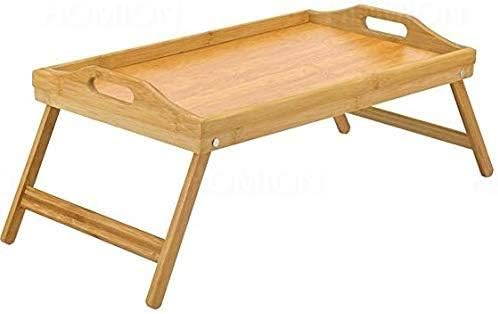 Wooden Breakfast in Bed Tray, 50 x 30 x 23 cm Serving Lap Tray With Folding Legs And Handles, Natural
