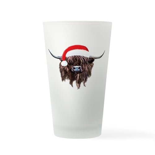 CafePress Highland Cow Santa Hat Xmas Pint Glass, 16 oz. Drinking Glass