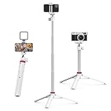 Ulanzi MT-44 三脚 スマホ三脚 カメラ三脚 147cm 2in1スマホクリップデザイン 32cm-147cm 6段伸縮 ボール雲台 360度回転 ビデオカメラ 軽量 vlogセルカ棒 折りたたみ 持ち運び便利 コールドシュー付き iPhone17用/16/15/14用/Android/Sony用/Canon用/ビデオカメラ/アクションカメラ/アクションカム等に適用 ホワイト