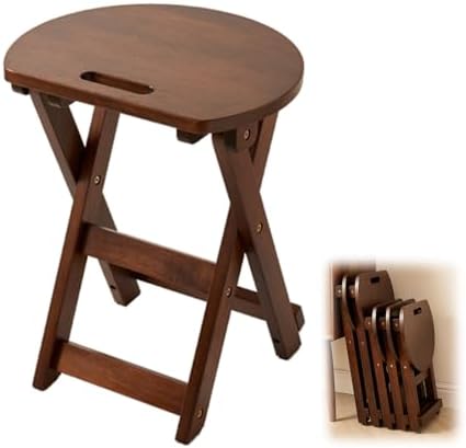 Portable Foldable Tall Stool with Handle, Backless Folding Bar Chair for Kitchen, Party, Office, Camp (Brown 60cm/24in)