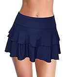 SHEKINI Damen Sportiv Bikinirock Bademode Elegant Kurze Rock Baderock Badebekleidung Eingebaut Bikinihose Beiläufig Sportrock Schwimmrock（S, Dunkelblau H）