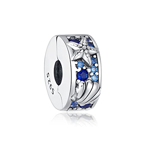 Alstiva Tropischer Seestern & Muschel Clip Charm Anhänger für Armband & Halskette - 925 Sterling Silber mit 5A Zirkonia