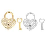 Gatuida 2 Sätze Mini Herzförmige Vorhängeschlösser mit Schlüssel Zinklegierung mit Strassbesatz...