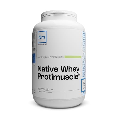 Whey Native Protimuscle Nutrimuscle - 1 Kg - Amande Pistache - Mix Protein Whey Native + Caséine - Prise de muscle - Sèche et perte de poids - Idéal en postworkout ou collation - Musculation