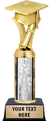 Crown Awards Graduation Cap & Scroll Trophy - 11" Custom Graduation Cap & Scroll Silver Trophy Prime