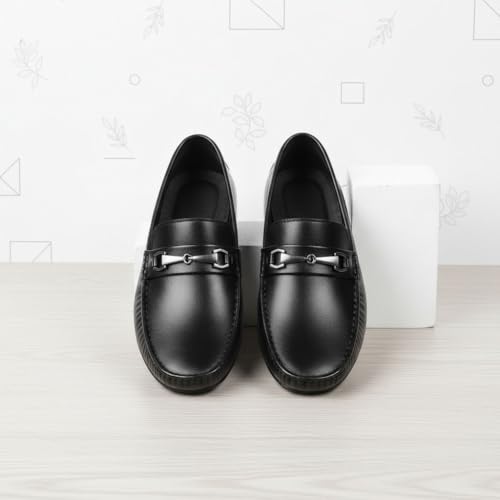 Image of Men's Black Formal Loafers with Metal Buckle | Slip-On Office & Business Wear Shoes for Men