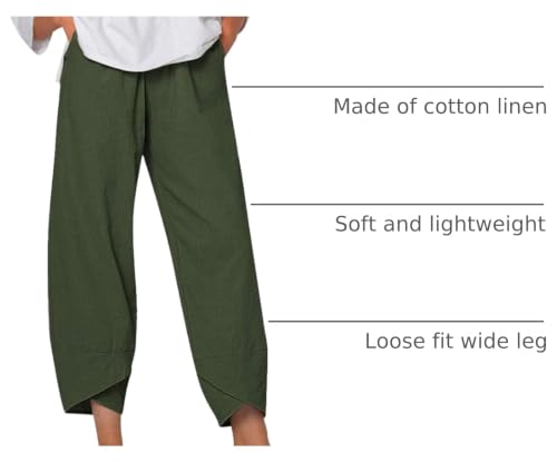 Image of DMOYALA Linen Pants for Women Summer Casual Wide Leg Capri Pants Loose Fit Palazzo Pants Cropped Beach Pants with Pockets