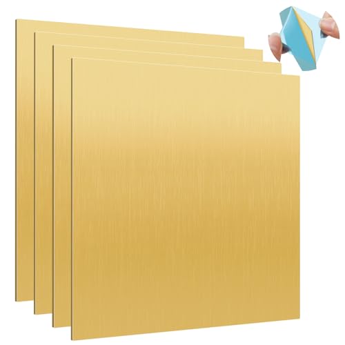 4 Pcs Brass Sheet 4 X 4 Inches, 24 Gauge (0.5mm) Thickness Brass Sheet Metal, No Scratches, Double-Sided Film Brass Plates for DIY Crafts, Jewelry Making and Electrical Repairs (4)