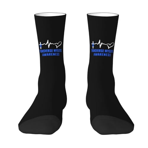 Transverse Myelitis Awareness Blue Ribbon Moisture Wicking Crew Socks Athletic Half Calf Socks Unisex Novelty Design Comfortable Breathable4