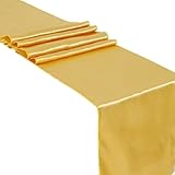 10 Pièces Chemins de Table en Satin Doré - 30 x 270 cm Décoration de Table en Tissu Chemin de Table Doré pour Mariage Fête d'anniversaire Banquet Restaurant