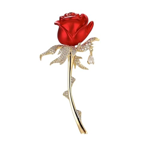 KGCGJVB Rose Brooch Pin Red Floral Brooches and Pins for Women Dress Lapel Flower Broach Jewelry Red Cubic Zirconia Accessories Elegant Womens Suit Party Wedding Banquet Ceremony