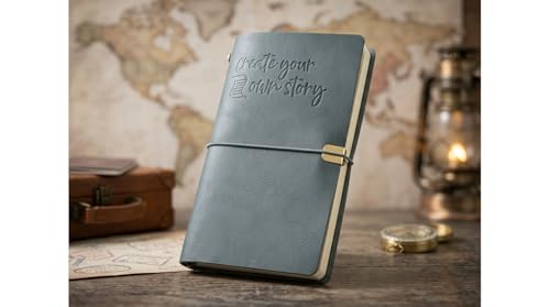 Image of PURESTORY PU Leather Notebook Journal Diary,Travel Journal with 12 Card Slots and 1 Zipper Pocket,Perfect for Travelers,8x5'',2 Replaceable Plain and Lined Notebook - Grey - Create Your Own Story