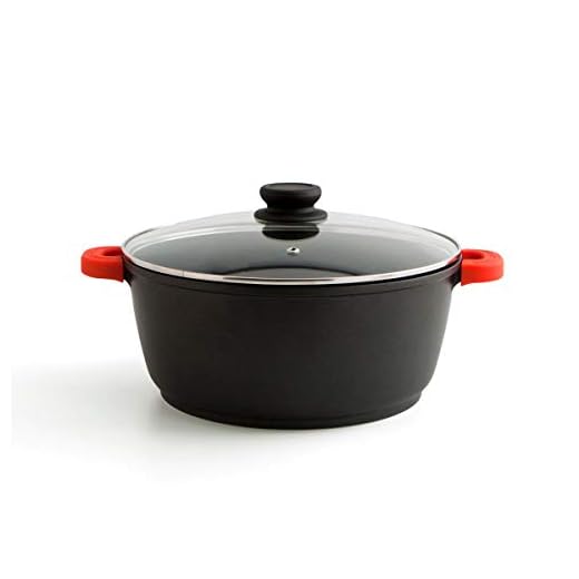 Quid Intense - Cacerola de aluminio fundido, asas de silicona, tapa de vidrio, 24 x 11 cm, 4.2L