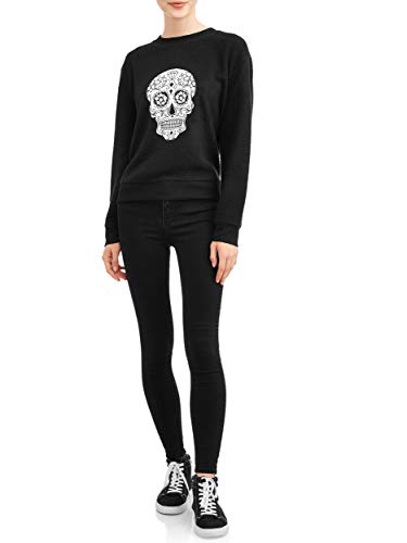 Juniors' Plush Skull Crewneck Sweatshirt2
