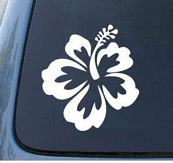 Hibiscus Flower - Hawaiian Premium White Vinyl Vinyl Decal Sticker Car Waterproof Car Decal Bumper Sticker 5"