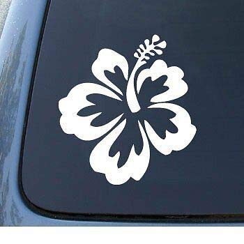 Hibiscus Flower - Hawaiian Premium White Vinyl Vinyl Decal Sticker Car Waterproof Car Decal Bumper Sticker 5"