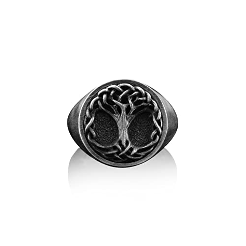 Bysilverstone Jewelry - Yggdrasil Tree Of Life Handmade Signet Ring, Sterling Silver Yggdrasil Pinky Men Ring, Silver Tree Of Life Jewelry, Norse Mythology Men Gift #TOP11