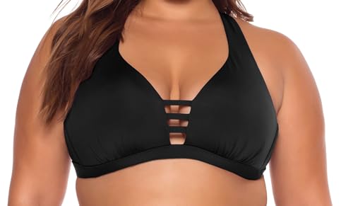 BECCA ETC. Color Code - Women's Plus Size Bralette Bikini Top, Adjustable, Tie Back, Swimwear Separates for Women, Black, 2X