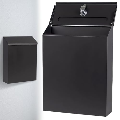 22 x 6,5 x 29 cm noir anthracite : mini boîte aux lettres compacte WANDGU boîte aux lettres simple avec compartiment à journaux, boîte aux lettres murale n noir, boîte aux lettres moderne avec 2 clés
