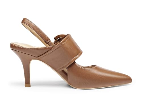 Image of Coutgo Womens Slingback Pumps Closed Pointed Toe High Heels Belt Buckle Strap Dressy Work Shoes
