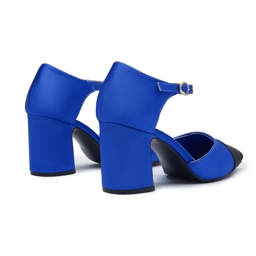 Women's Chunky Block Heel Pumps Patchwork Pointed Toe Ankle Strap Heels 3-Inch Dress Shoes for Office, Wedding & Party4
