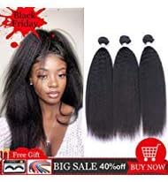 Dingfeng Hair 8A Brazilian Kinky Straight Human Hair Weave Bundles Wholesale Price Of Factory 100% Unprocessed Virgin Hair Yaki Remy Hair Extensions Big Sale Natural Black Color (141618)