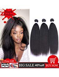 Dingfeng Hair 8A Brazilian Kinky Straight Human Hair Weave Bundles Wholesale Price Of Factory 100% Unprocessed Virgin Hair Yaki Remy Hair Extensions Big Sale Natural Black Color (141618)