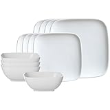 Ritzenhoff & Breker Arena Basic-Set 12-teilig | Speiseteller, Frühstücksteller und Müslischalen für 4 Personen | Quadratische Formen | Porzellan | Spülmaschinen- & Mikrowellengeeignet | Weiß