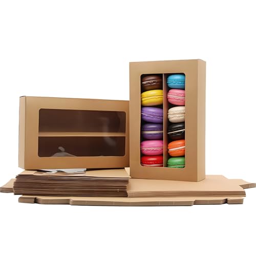 La Llareta Boîtes à Macarons, 25 Pcs Papier Gâteau Fenêtre Boîtes, Muffin Bonbons Boîte, avec Fenêtre Transparente, pour Beignets, Mini Cakes,...