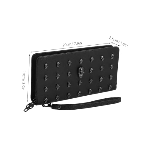 Women Skull Zippered PU Long Wallet Purse Gothic Handbag with Wristlet Portable Black Design for Cellphone Cash Coins Cards for Ladies2