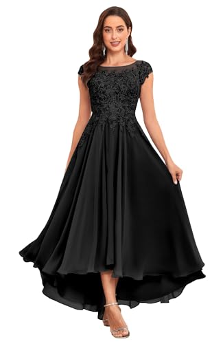 Lace Applique Chiffon Mother of The Bride Dresses for Wedding - Tea Length A Line Evening Gown for Women