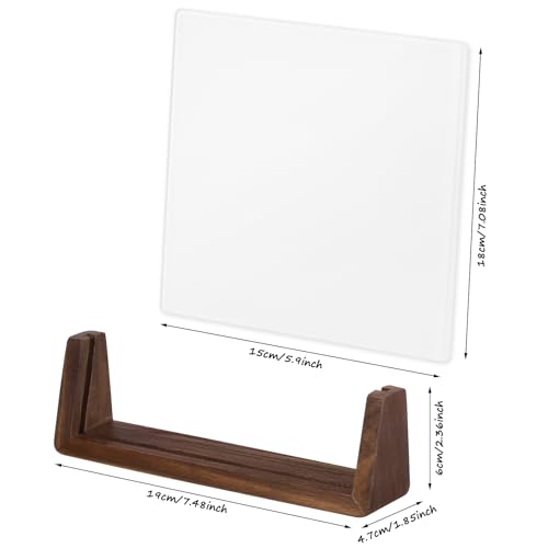 Desktop Glass Dry Erase White Board with Walnut Wood Base, Memo Whiteboard, Writing Note Pad, Mini Glassboard for Tabletop Display(Walnut Base,White Glass)