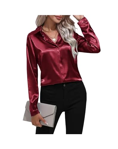 2023 Primavera Verano Camisa de satén Mujer Cuello en V Manga Larga Camisa de Oficina Blusas señoras Negro Blanco Seda Camisas Sueltas para Mujeres