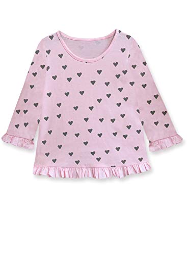 Image of A.T.U.N. (ALL THINGS UBER NICE) Girls Soft Pink- Charcoal Grey Heart Print Ruffle Nighsuit