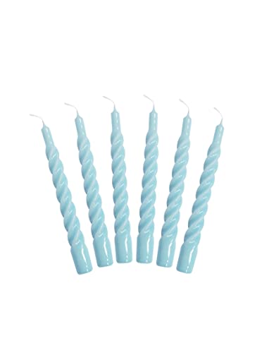 Candles with a Twist, Spiralkerzen, Hellblau gedrehte, beschichtete, parfümfreie Kerzen, 6 Stück