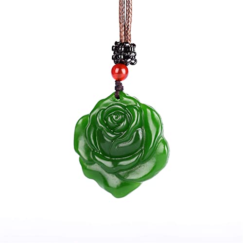 yigedan Collar de rosa de jade verde natural colgante de cuerda de cuero amuleto de la suerte, Cuero Cover