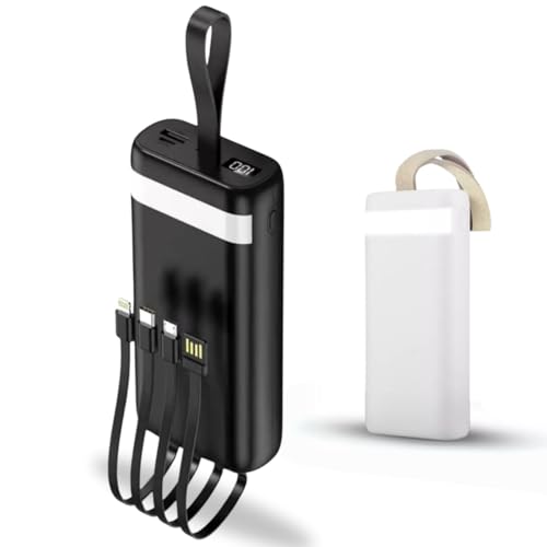 Carregador Portátil Power Bank 20000 mAh Turbo Carregamento Rápido 3.1A, Powerbank com 4 cabos Integrados (USB-C, USB, Lightning) Led Bateria,...